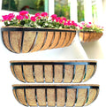 LaLaGreen Outdoor Wall Planter - 30 Inch, 2 Pack Black Metal Window Boxes Planters Attach to House, Large Flower Basket Deck Railings Hanging with Coco Liner Horse Troughs Fence Balcony Patio Porch