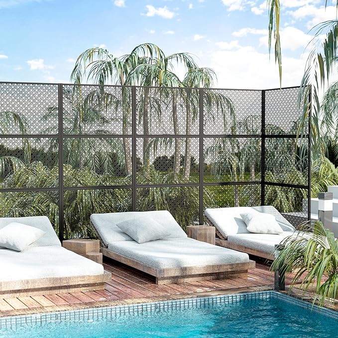 Casaphoria Metal Privacy Screen Outdoor, 72" H x 35" W Freestanding Decorative Privacy Screen for Patio Deck Balcony Garden with Stable Base, Jason- Black