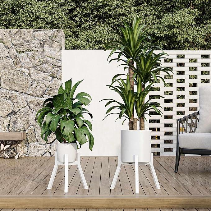 Adjustable Plant Stands Set of 2, Metal Small Plant Holder, Heavy Duty Stable Flower Holder Stand Rack for Various Pot Sizes Indoor Outdoor Corner Living Room Balcony Office White PS-007WH-2