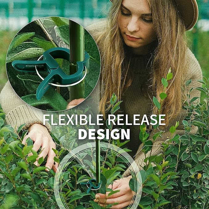 Ram-Pro 20 Piece Green Gentle Gardening Plant & Flower Lever Loop Gripper Clips, Tool for Supporting or Straightening Plant Stems, Stalks, and Vines, Garden Clips