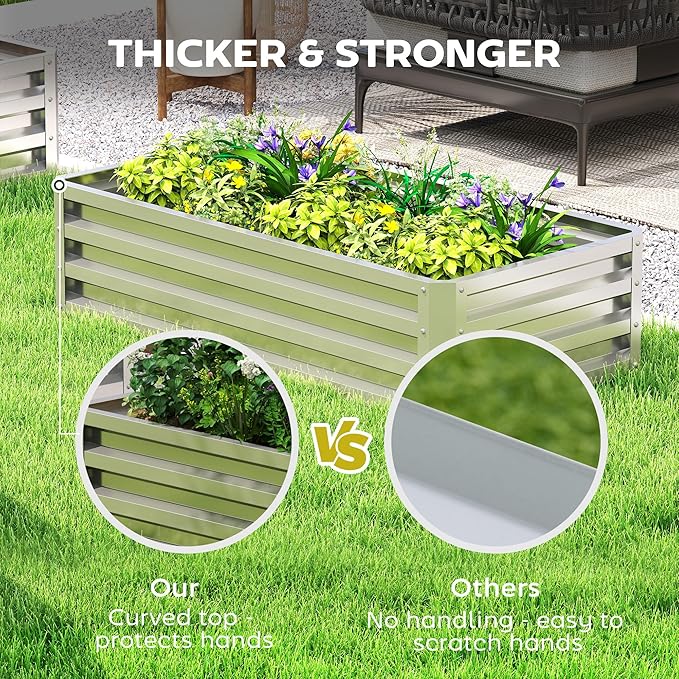 Outsunny Galvanized Raised Garden Bed, 4' x 2' x 1' Metal Planter Box, for Growing Vegetables, Flowers, Herbs, Succulents, Silver