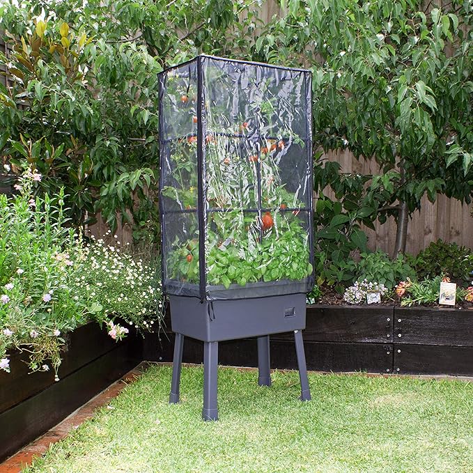 Frame It All Hydroponic Tower with Trellis Frame and Greenhouse Cover, Vertical Garden Planter for Vegetables and Flowers, Self-Watering Garden Tower with 4.35-Gallon Water Storage, 15.75 x 23.5 x 57