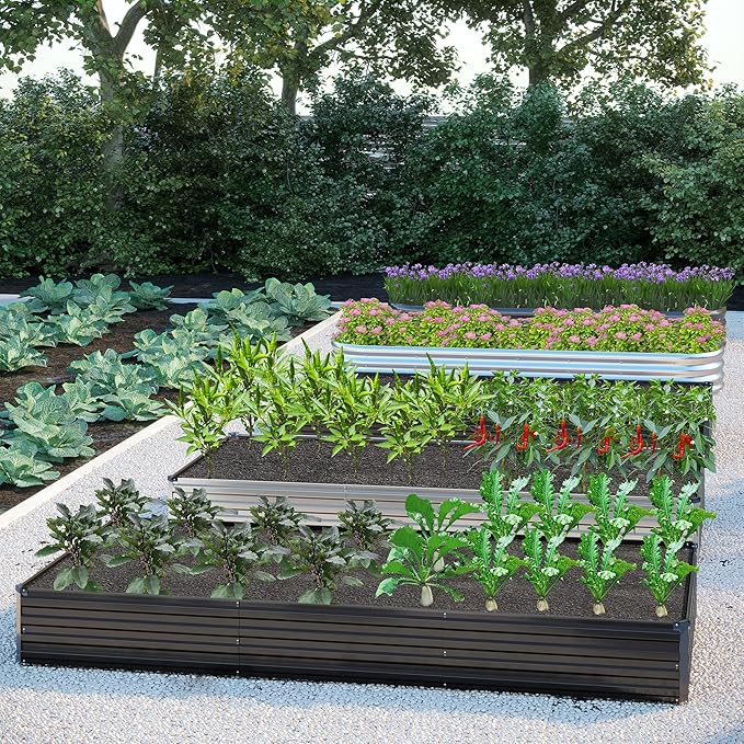 2PCS 12x2x1FT Galvanized Raised Garden Bed Kit,Vegetable Boxes-Rectangle Metal Flower Box,Large Planter Raised Beds Outdoor Garden for Planting,Fruit,Herb-Black