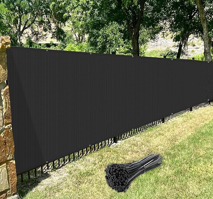 Windscreen4less Privacy Fence Screen Heavy Duty Windscreen Fencing Mesh Fabric Shade Net Cover with Brass Grommtes for Outdoor Wall Garden Yard Pool Deck, 6'x139' Black